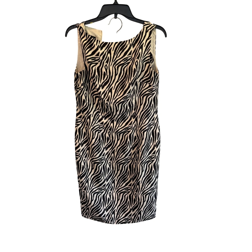 Spenser Jeremy Vintage Silk 90s Zebra Animal Print Sleeveless Sheath Shift Dress